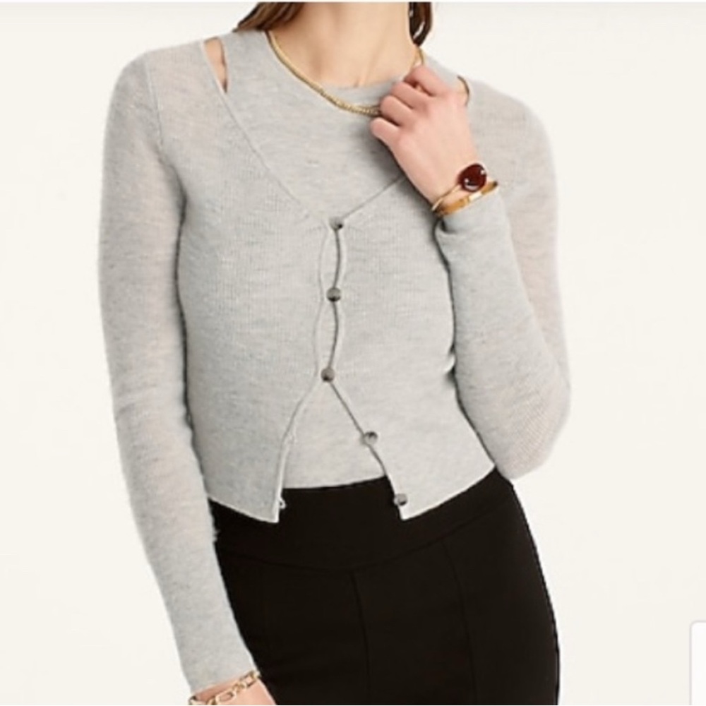 J Crew cashmere grey cardigan sweater. Size Small. Featherweight cashmere v neck